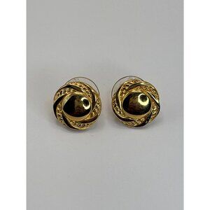 Monet Vintage Small Gold Tone Dome Rope Spiral Round Pierced Earrings